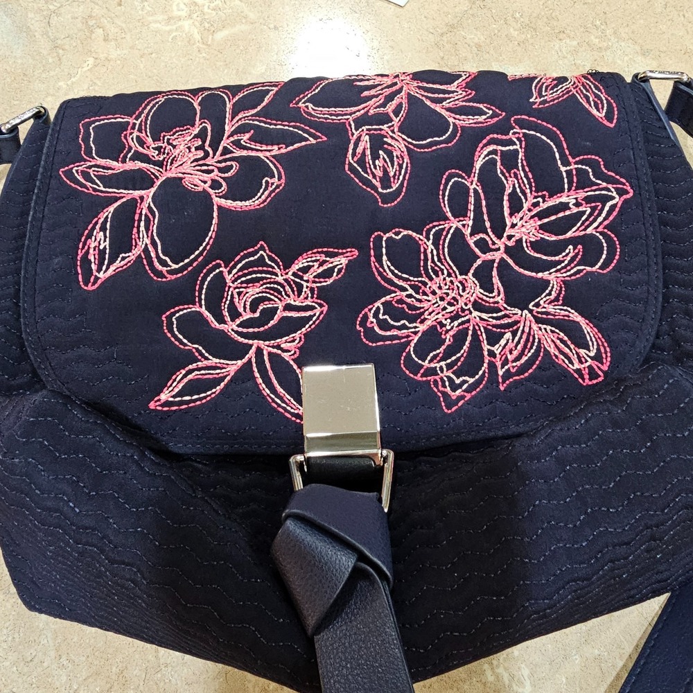 NWOT Vera Bradley Carson Navy  Embroidered Floral Flap Crossbody‎ Shoulder Bag